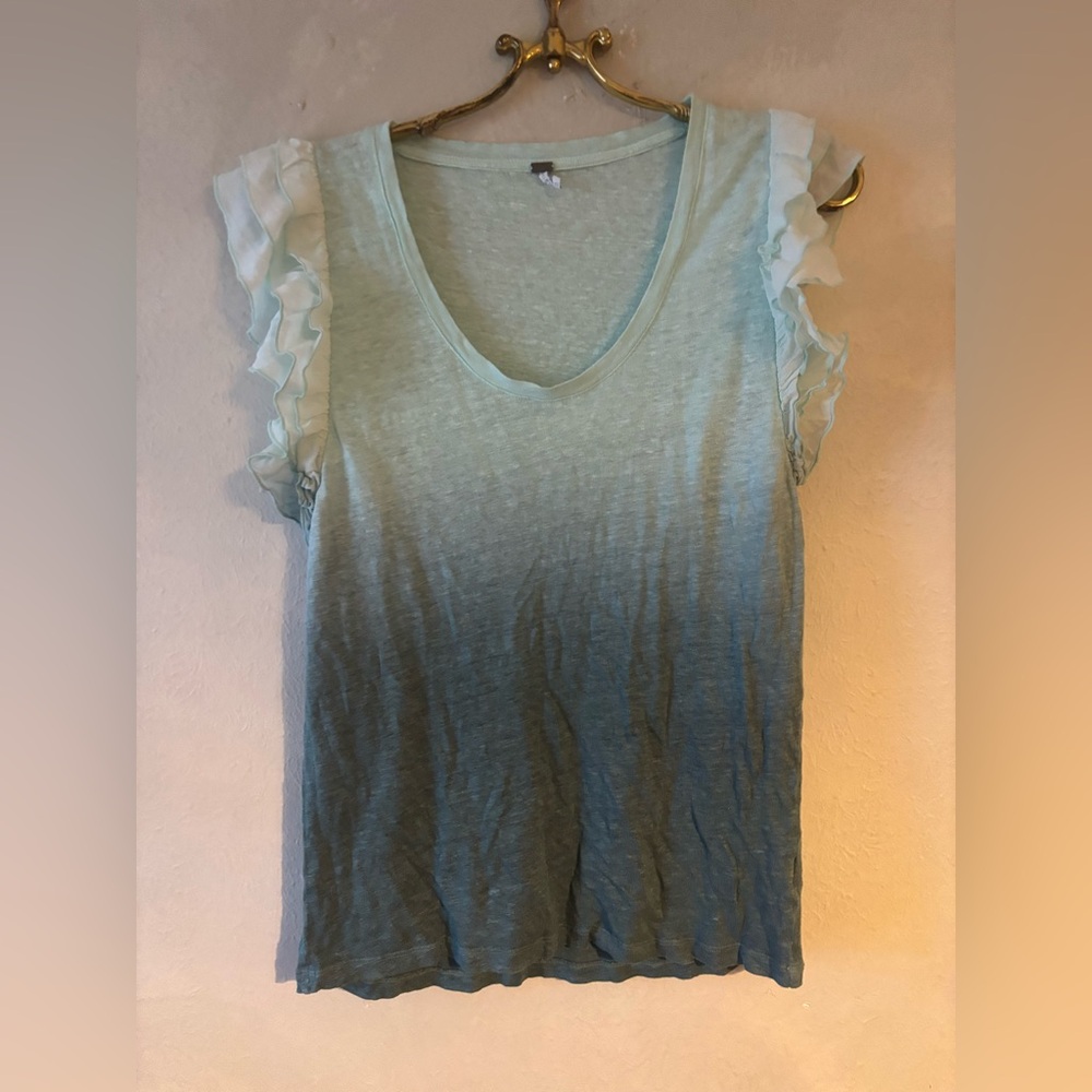 Young fabulous and broke tOmbre Blue and White Ruffle Sleeve‎ Top